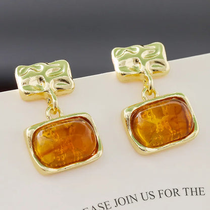 1 Pair Retro Square Plating Metal Drop Earrings