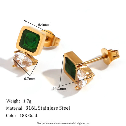 1 Pair Retro Square Plating Stainless Steel Zircon 18k Gold Plated Ear Studs