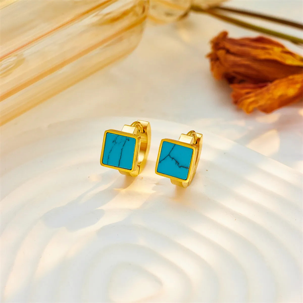 1 Pair Retro Square Plating Titanium Steel 18k Gold Plated Earrings