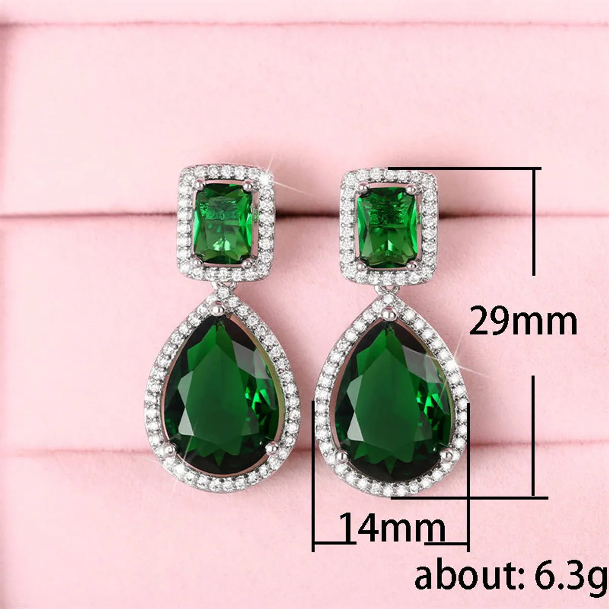 1 Pair Retro Square Water Droplets Copper Inlay Zircon Drop Earrings