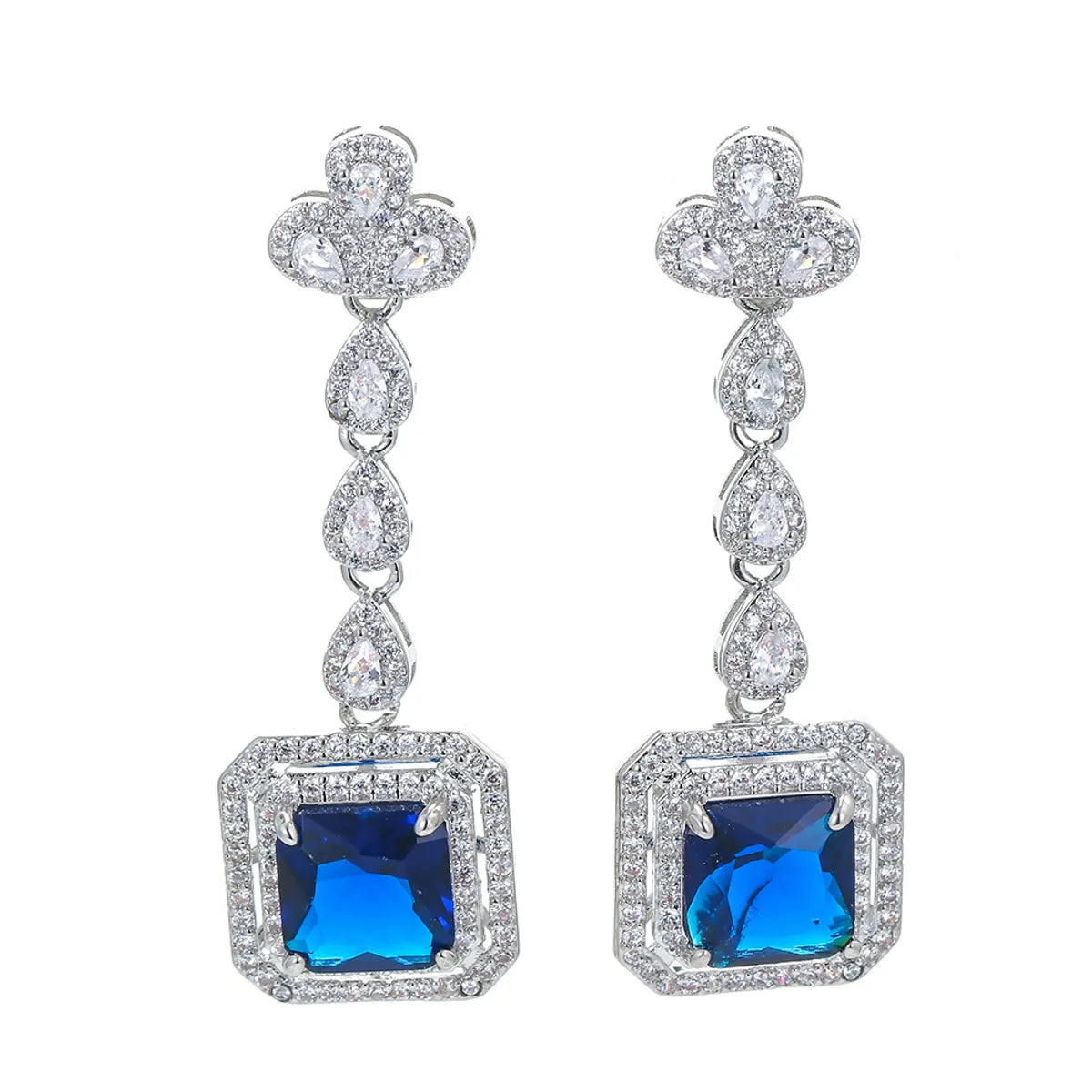 1 Pair Retro Square Water Droplets Copper Inlay Zircon Drop Earrings