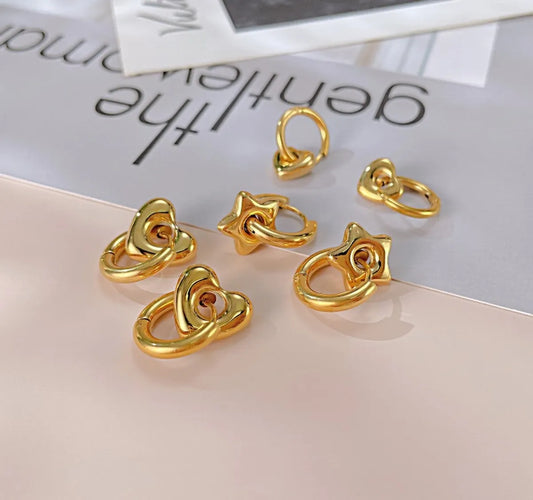 1 Pair Retro Star Heart Shape Plating Titanium Steel 18k Gold Plated Drop Earrings