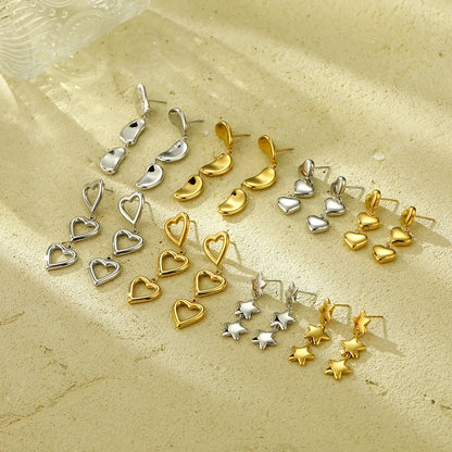 1 Pair Retro Star Heart Shape Titanium Steel Drop Earrings