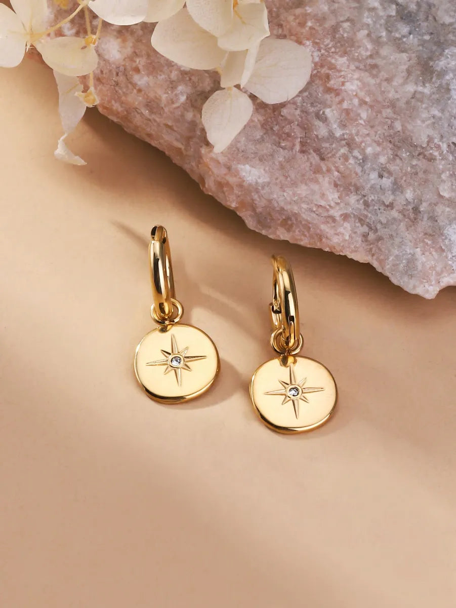 1 Pair Retro Star Plating Stainless Steel 18k Gold Plated Drop Earrings