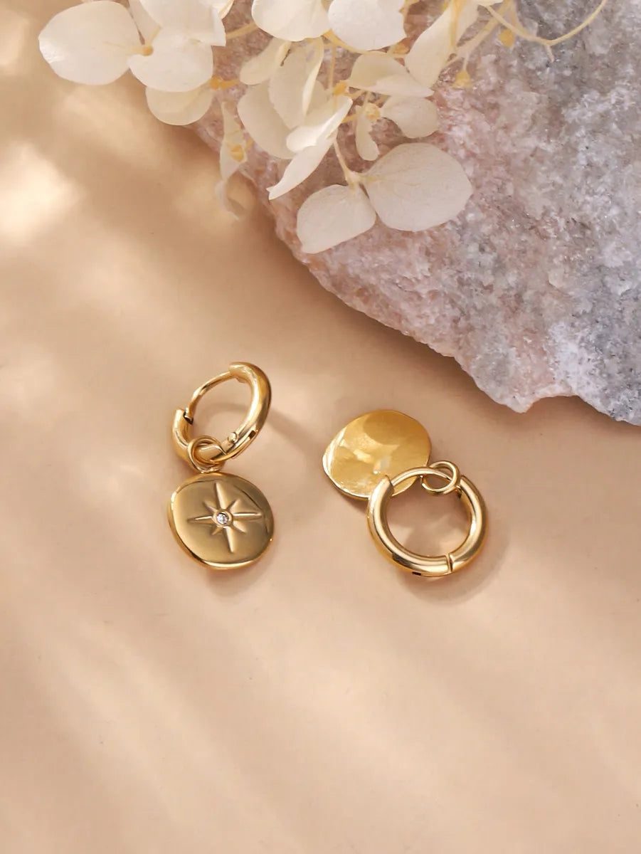 1 Pair Retro Star Plating Stainless Steel 18k Gold Plated Drop Earrings