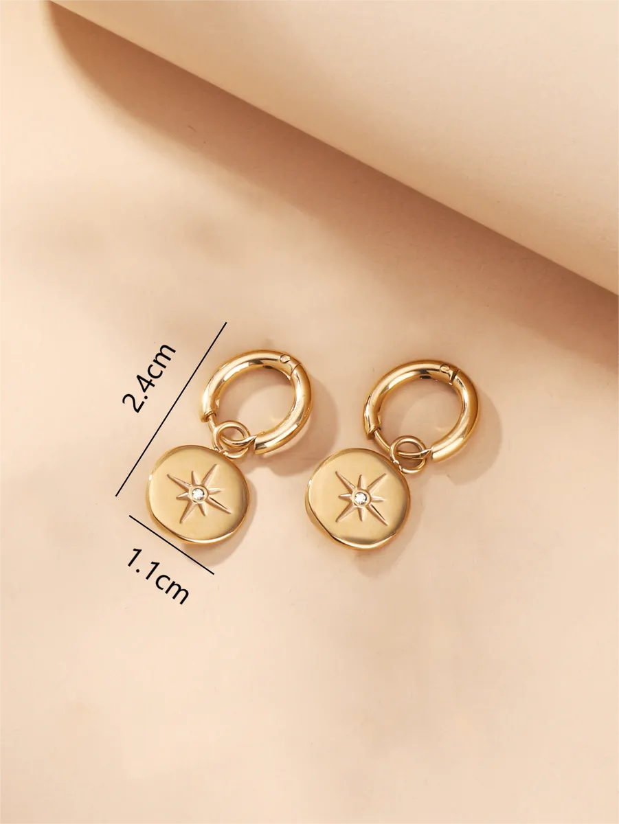 1 Pair Retro Star Plating Stainless Steel 18k Gold Plated Drop Earrings