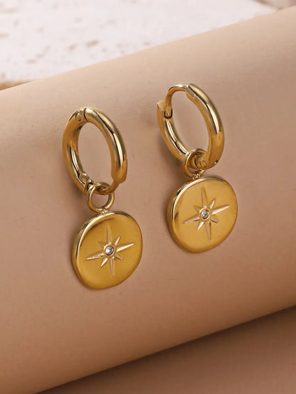 1 Pair Retro Star Plating Stainless Steel 18k Gold Plated Drop Earrings