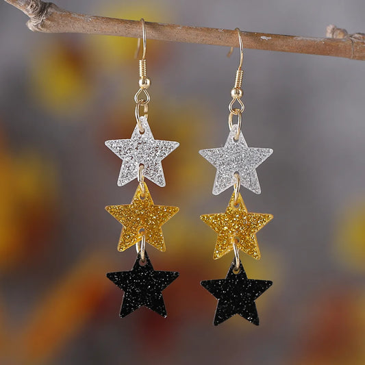 1 Pair Retro Star Printing Arylic Drop Earrings