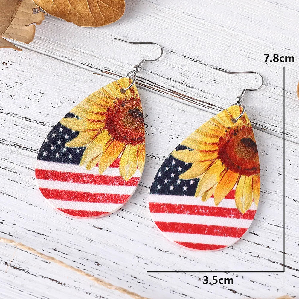 1 Pair Retro Star Water Droplets Pu Leather Drop Earrings