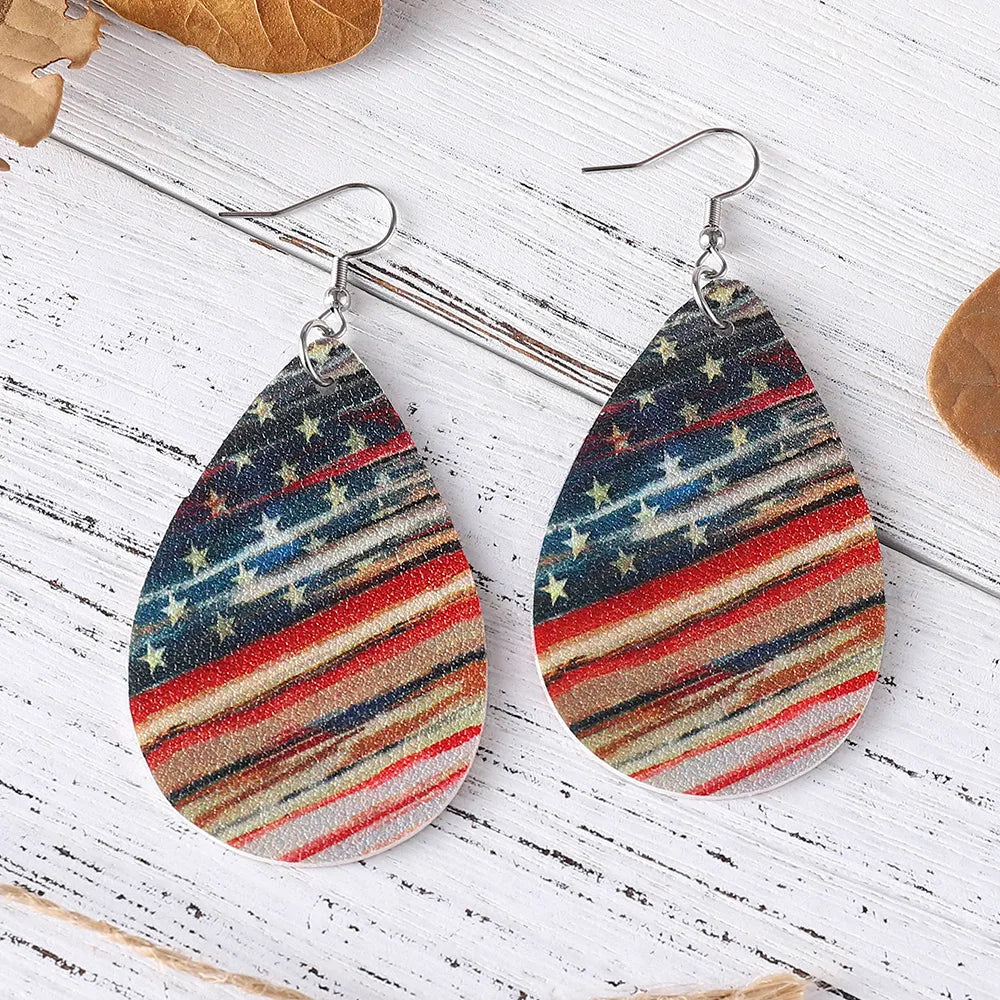 1 Pair Retro Star Water Droplets Pu Leather Drop Earrings