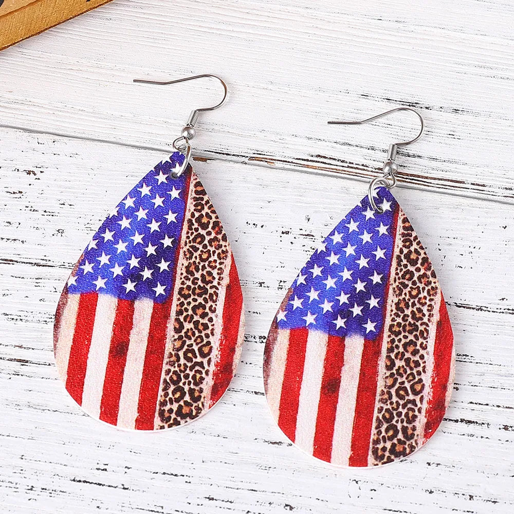 1 Pair Retro Star Water Droplets Pu Leather Drop Earrings