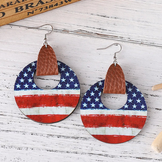 1 Pair Retro Star Water Droplets Wood Drop Earrings