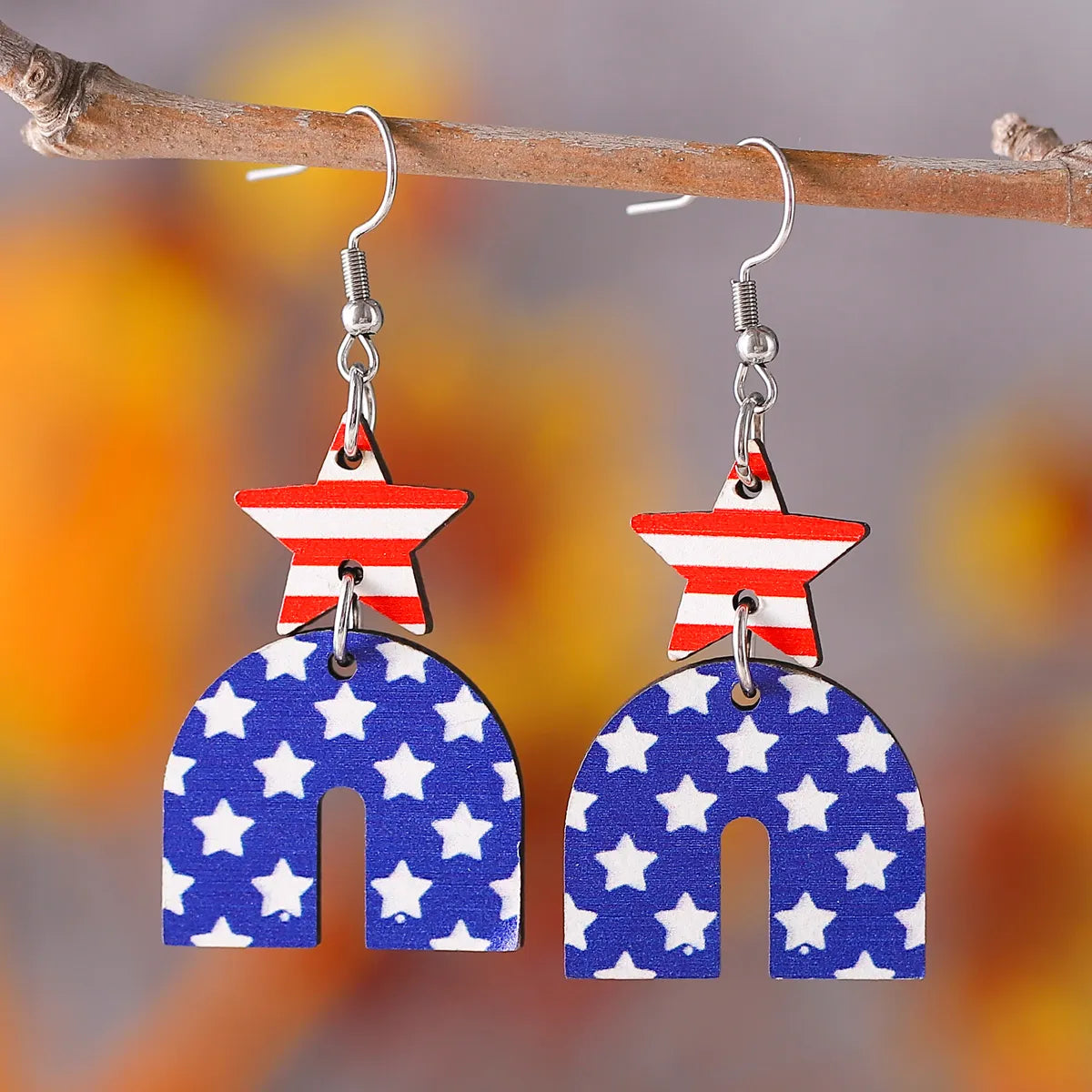 1 Pair Retro Star Water Droplets Wood Drop Earrings