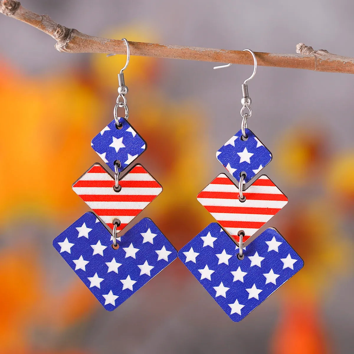 1 Pair Retro Star Water Droplets Wood Drop Earrings