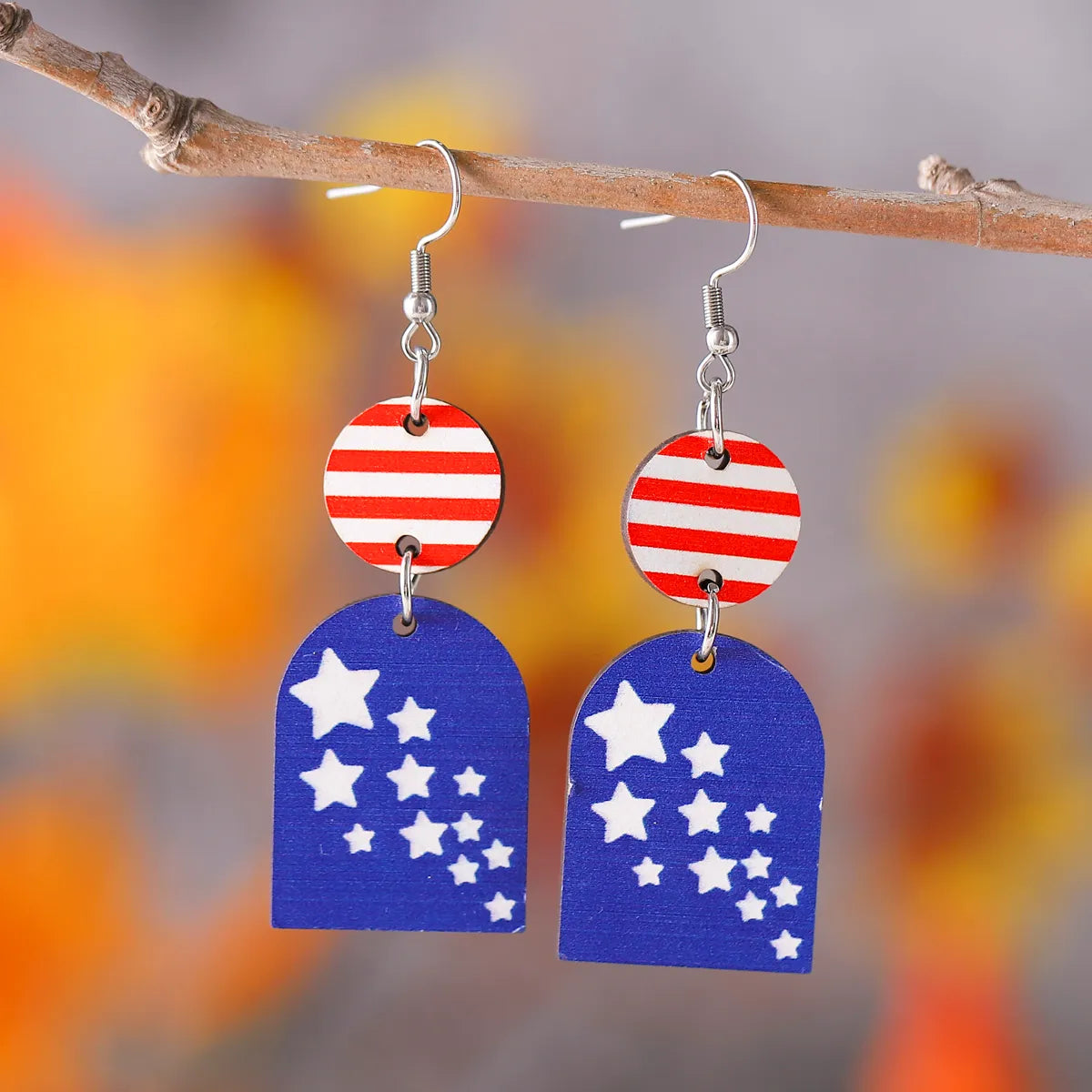 1 Pair Retro Star Water Droplets Wood Drop Earrings