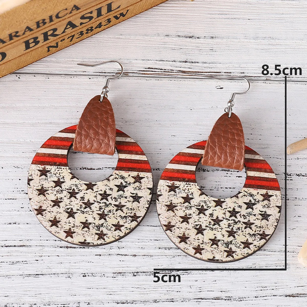 1 Pair Retro Star Water Droplets Wood Drop Earrings