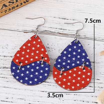 1 Pair Retro Star Water Droplets Wood Drop Earrings