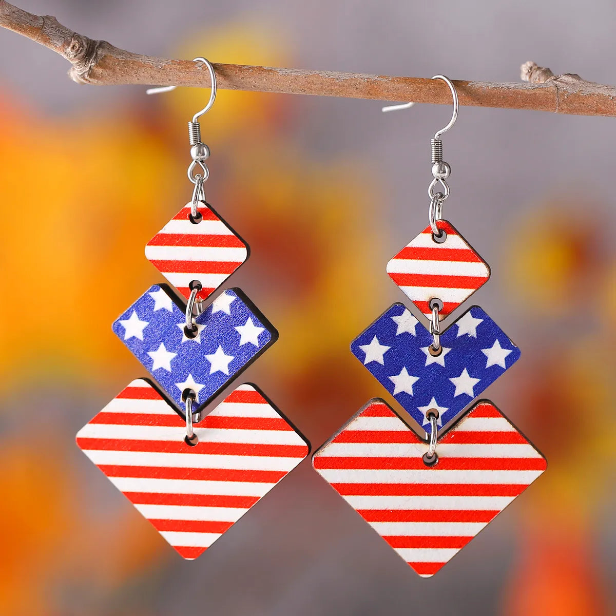 1 Pair Retro Star Water Droplets Wood Drop Earrings