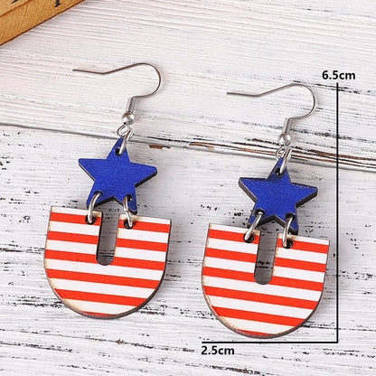 1 Pair Retro Star Water Droplets Wood Drop Earrings