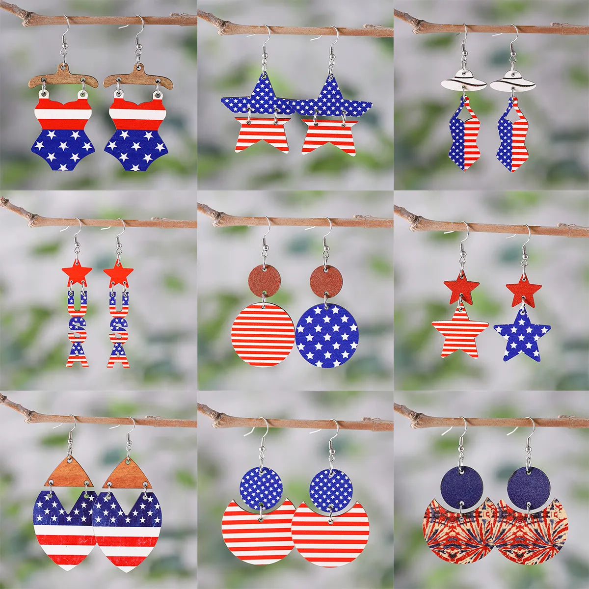 1 Pair Retro Star Wood Drop Earrings