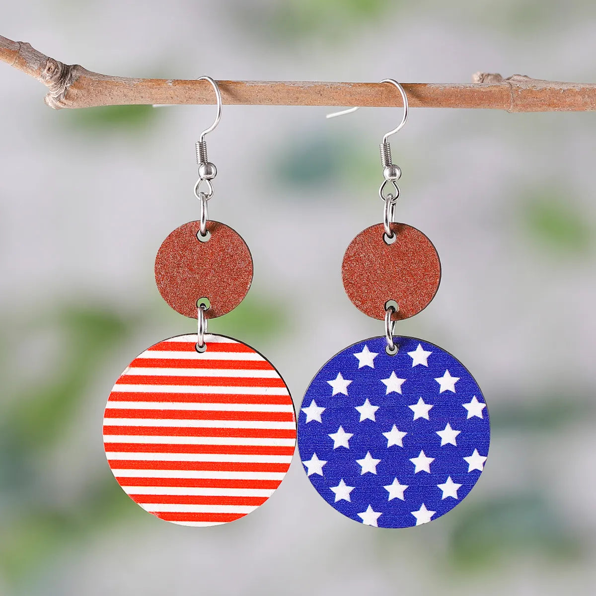 1 Pair Retro Star Wood Drop Earrings