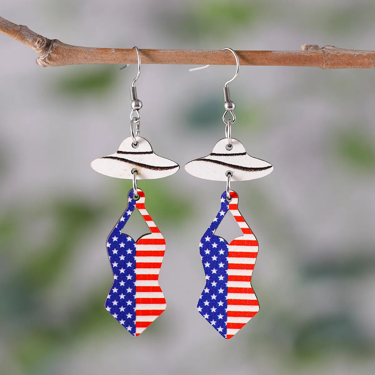 1 Pair Retro Star Wood Drop Earrings