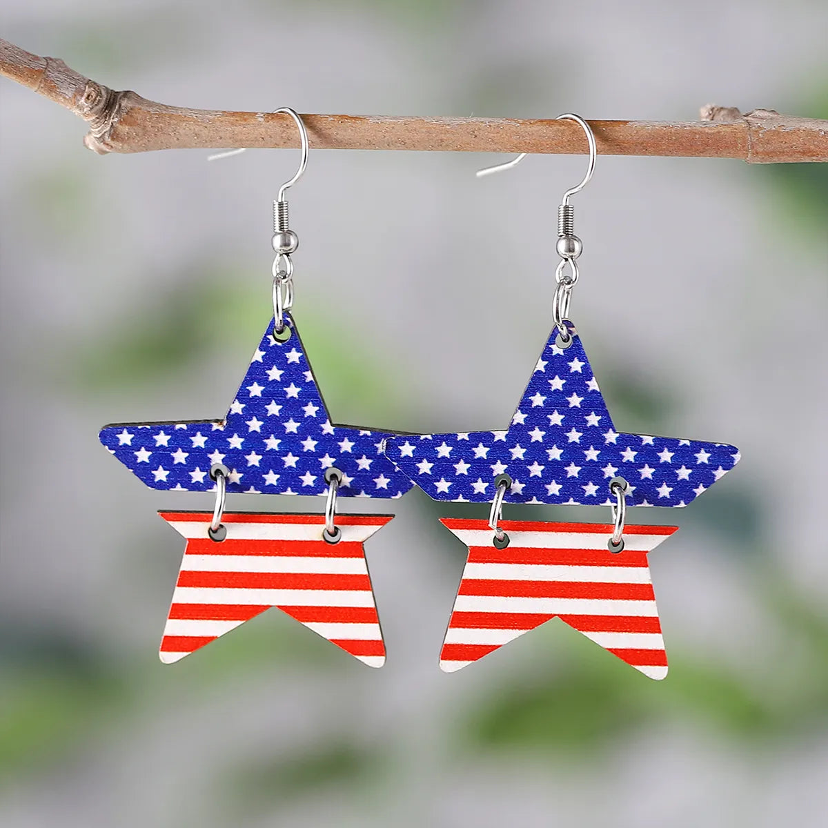 1 Pair Retro Star Wood Drop Earrings