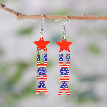 1 Pair Retro Star Wood Drop Earrings