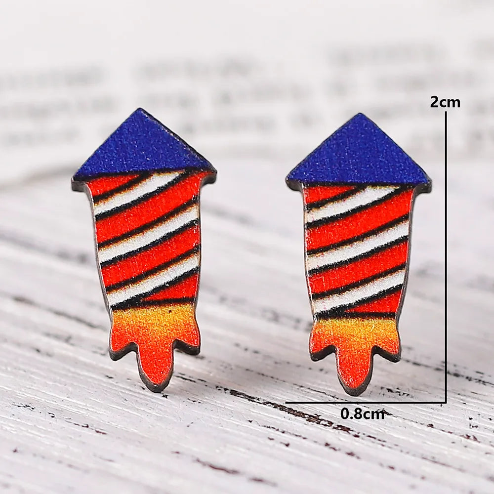 1 Pair Retro Star Wood Ear Studs