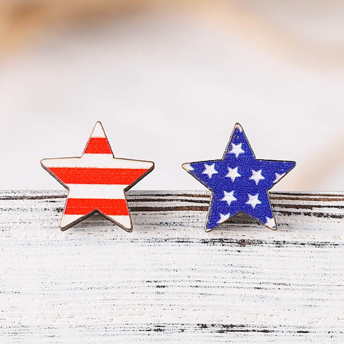 1 Pair Retro Star Wood Ear Studs