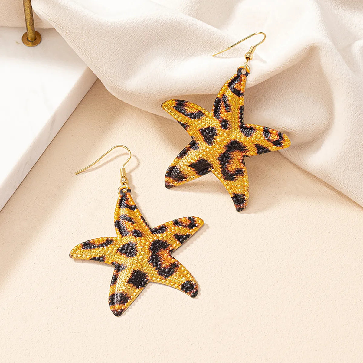 1 Pair Retro Starfish Leopard Plating Alloy Ear Studs