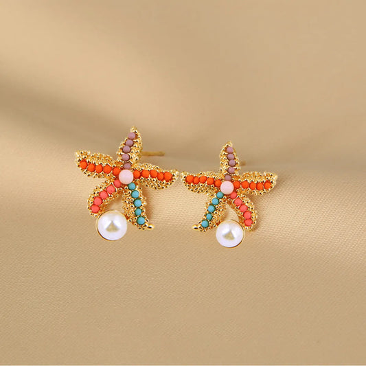 1 Pair Retro Starfish Plating Alloy Ear Studs