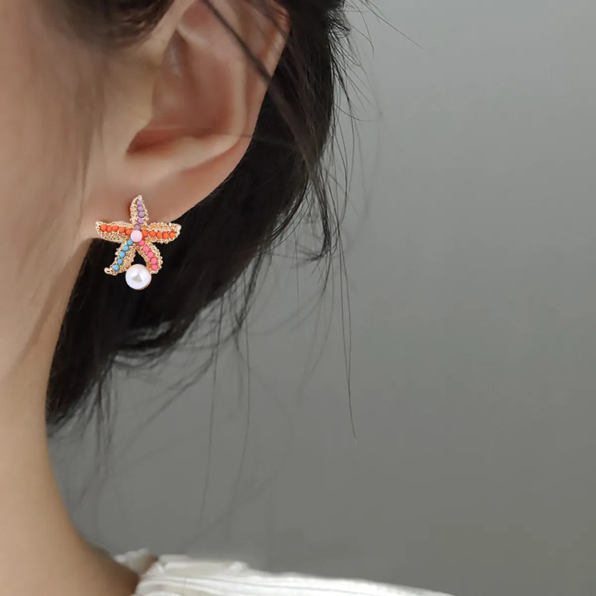 1 Pair Retro Starfish Plating Alloy Ear Studs