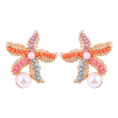 1 Pair Retro Starfish Plating Alloy Ear Studs