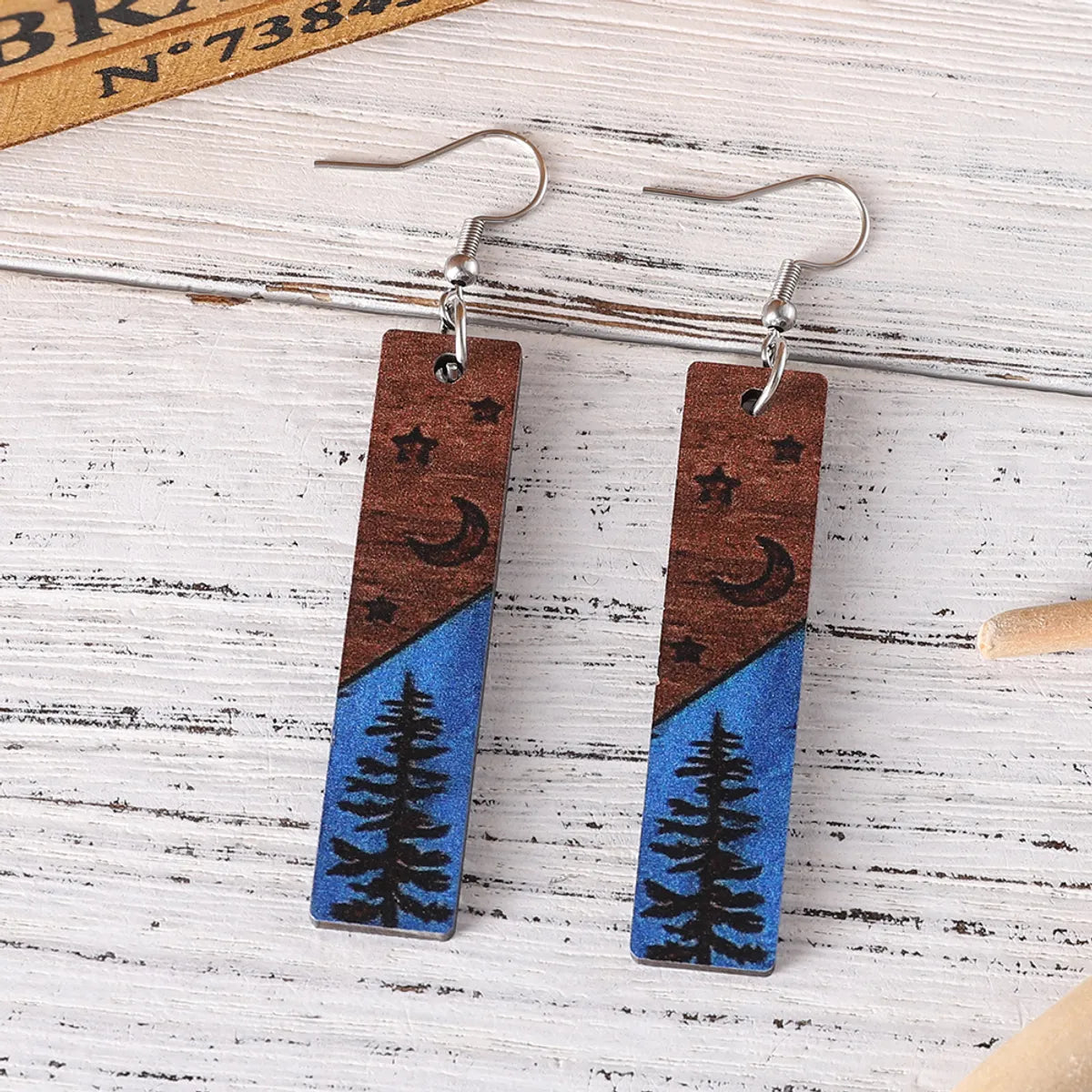 1 Pair Retro Streetwear Color Block Wood Drop Earrings