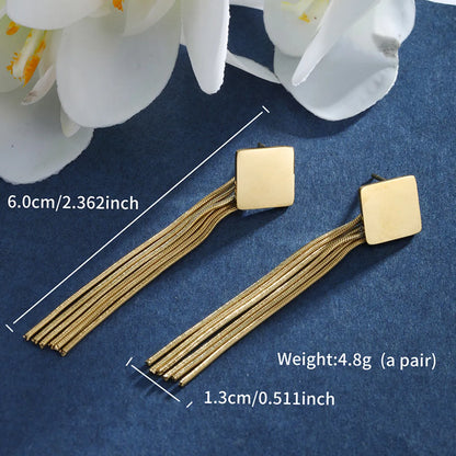 1 Pair Retro Streetwear Geometric Square Tassel Plating 304 Stainless Steel 18K Gold Plated Drop Earrings