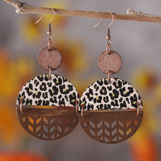 1 Pair Retro Streetwear Leopard Wood Drop Earrings