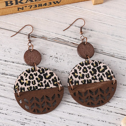 1 Pair Retro Streetwear Leopard Wood Drop Earrings