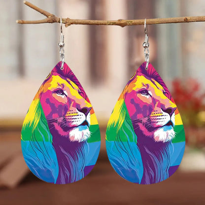 1 Pair Retro Streetwear Lion Pu Leather Silver Plated Drop Earrings