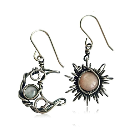 1 Pair Retro Streetwear Sun Moon Inlay Alloy Copper Resin Drop Earrings