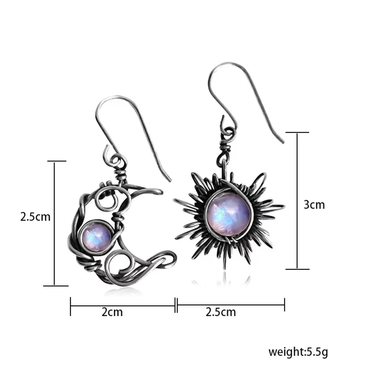 1 Pair Retro Streetwear Sun Moon Inlay Alloy Copper Resin Drop Earrings