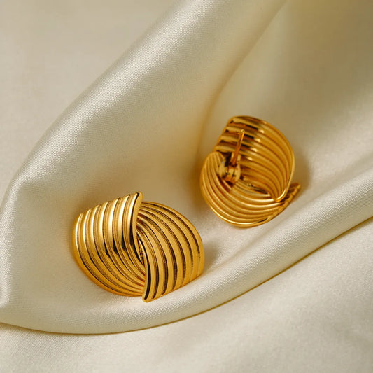 1 Pair Retro Stripe Plating Stainless Steel 18k Gold Plated Earrings