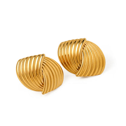 1 Pair Retro Stripe Plating Stainless Steel 18k Gold Plated Earrings