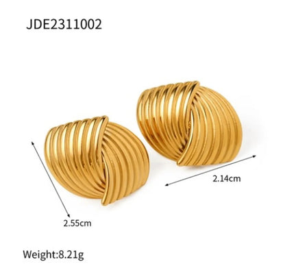 1 Pair Retro Stripe Plating Stainless Steel 18k Gold Plated Earrings