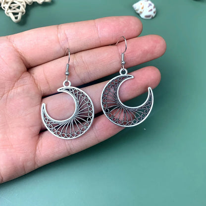 1 Pair Retro Sun Moon Metal Drop Earrings