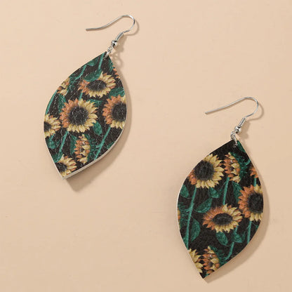 1 Pair Retro Sunflower Fruit Pu Leather Drop Earrings