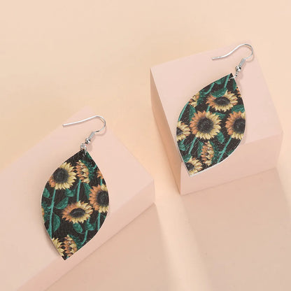 1 Pair Retro Sunflower Fruit Pu Leather Drop Earrings