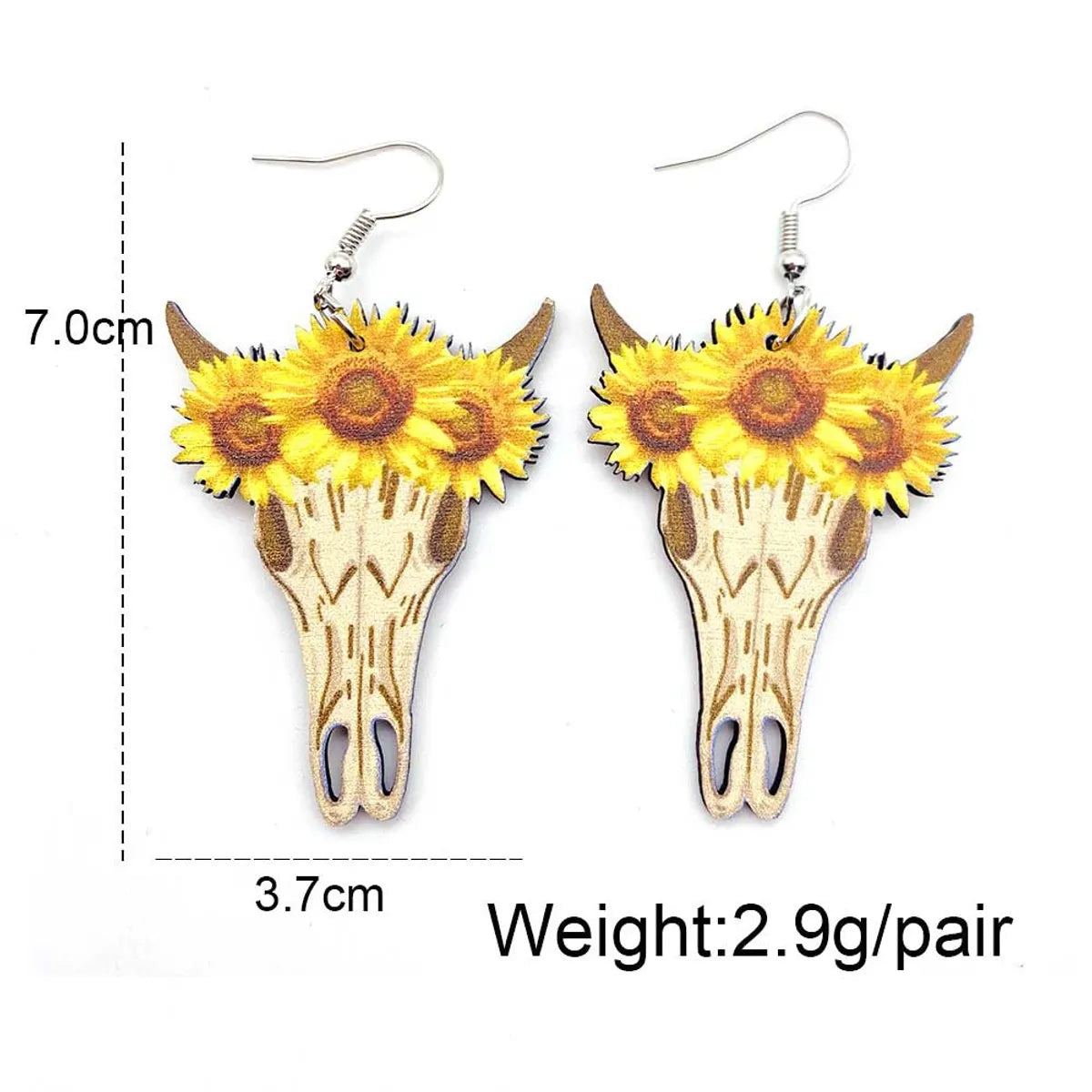 1 Pair Retro Sunflower Water Droplets Horns Wood Irregular Women's Drop Earrings