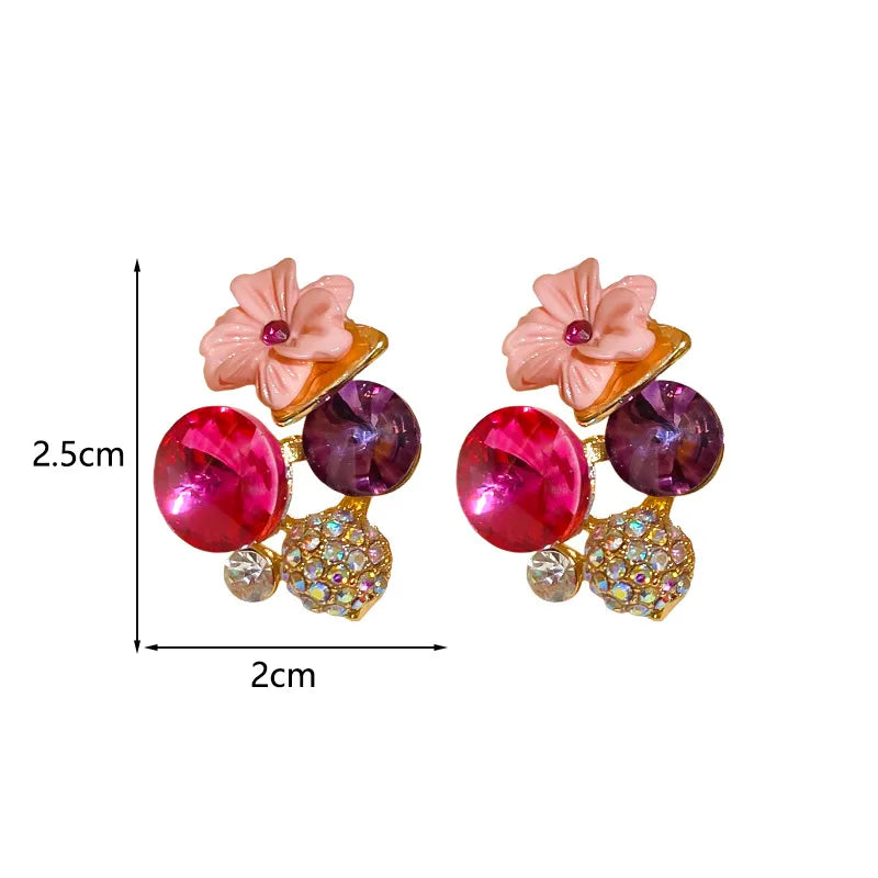 1 Pair Retro Sweet Flower Inlay Alloy Rhinestones Ear Studs