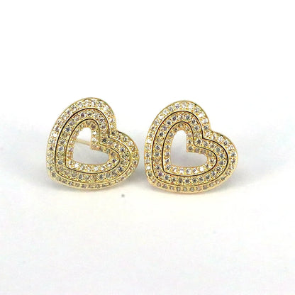 1 Pair Retro Sweet Heart Shape Copper Plating Inlay Diamond Gold Plated Ear Studs